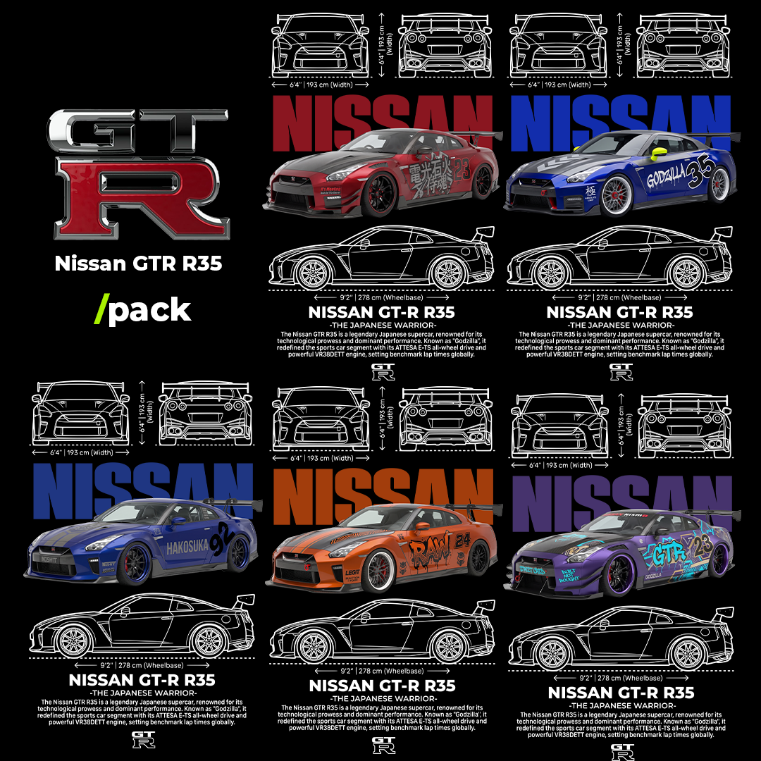 11 Designs for print - Nissan GTR R35 - t-shirt designs