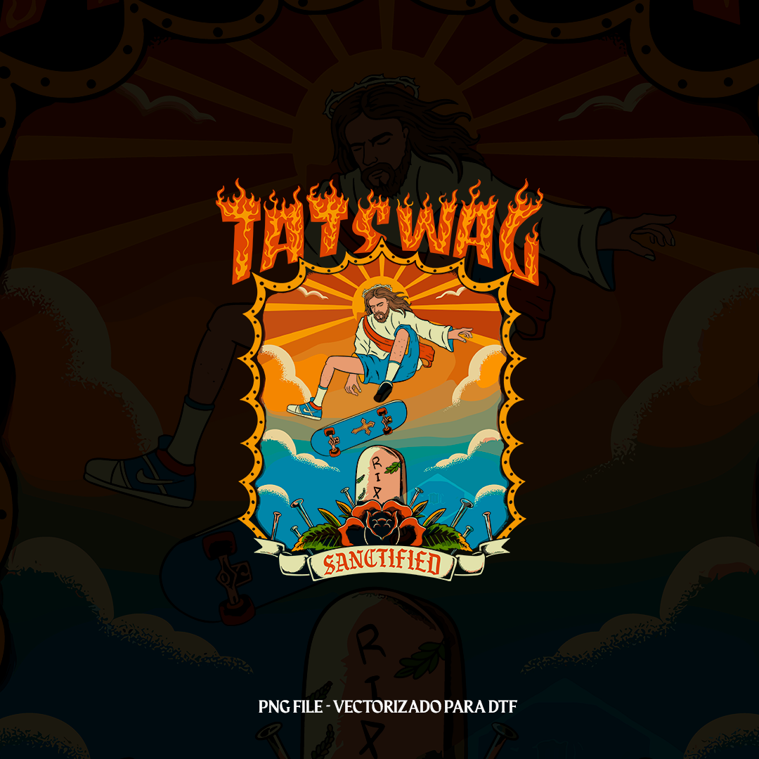 Jesus Skater illustration - DTF PNG
