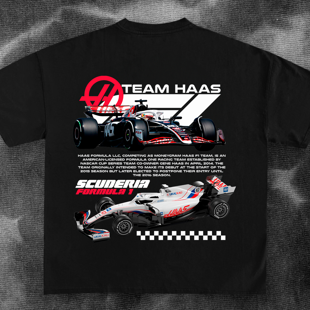 Maglietta Ufficiale Haas F1 Team – 2020 Collection – Grafica Grande, Colletto A Costine, Taglia XL, Nero
