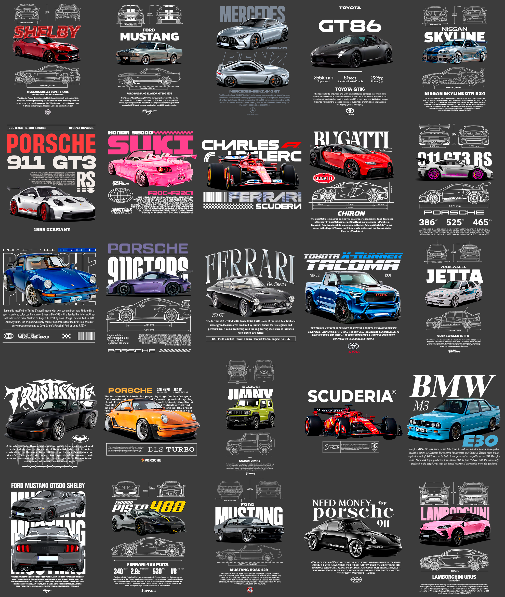 50 Templates to print - Bundle Car designs