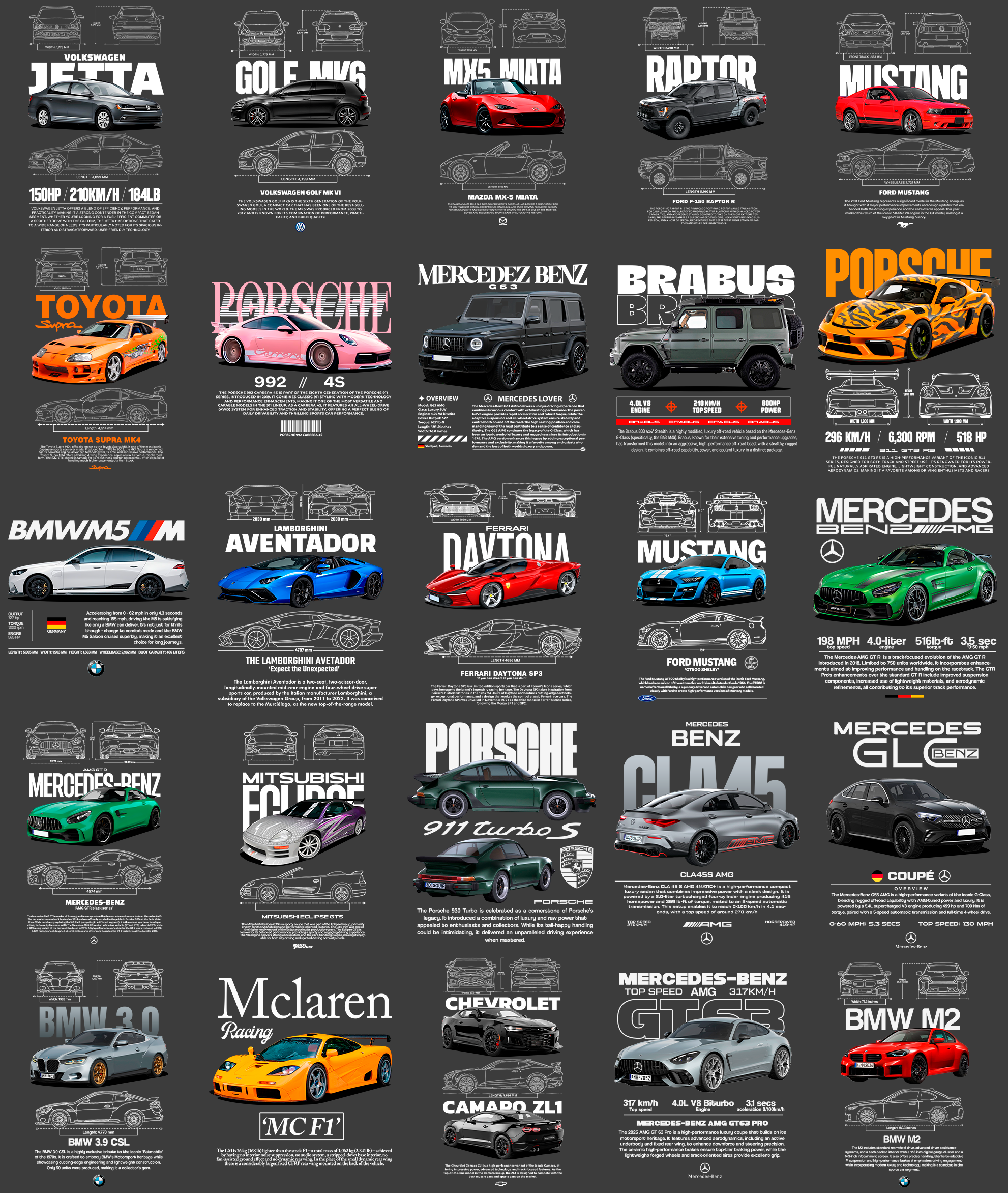 50 Templates to print - Bundle Car designs
