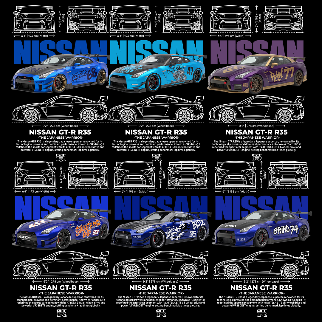 11 Designs for print - Nissan GTR R35 - t-shirt designs