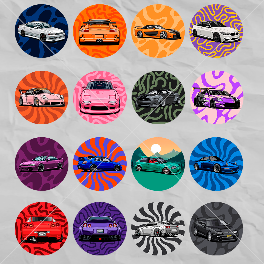 30 CAR STICKERS FOR PACKAGING / Designs