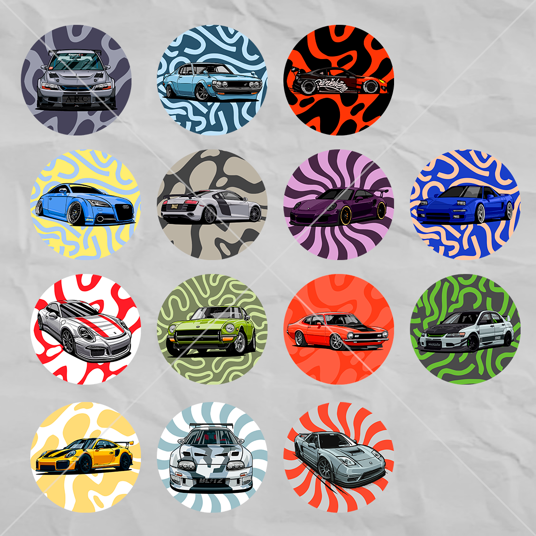 30 CAR STICKERS FOR PACKAGING / Designs