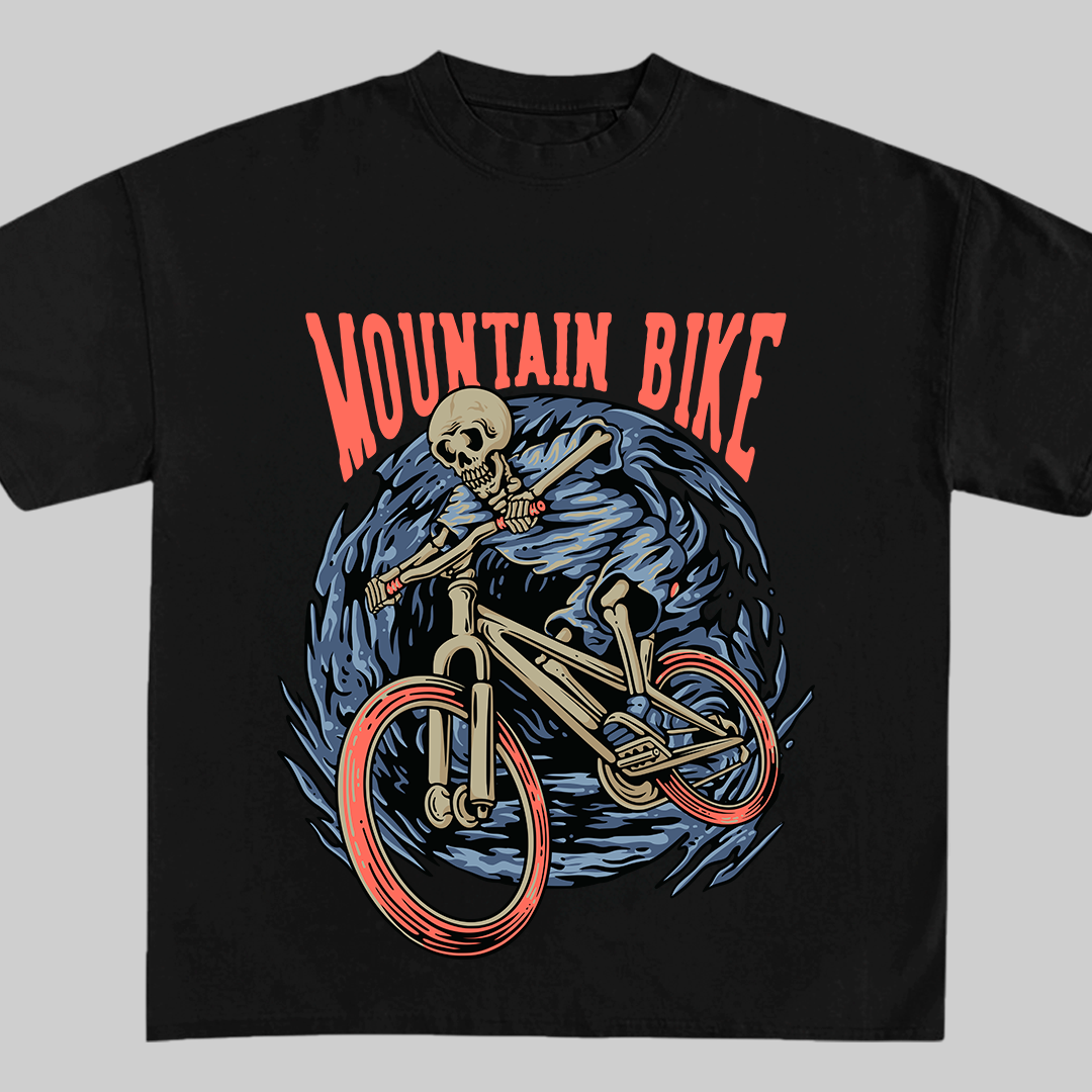 T Shirt Design Mountain Bike With Skull Riding A Mountain Bike