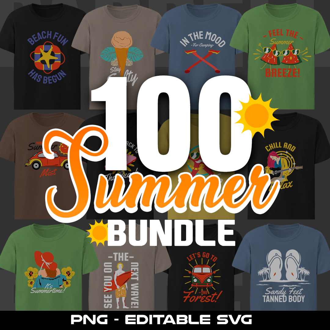 100 designs SUMMER, bundle editable. SVG, PNG