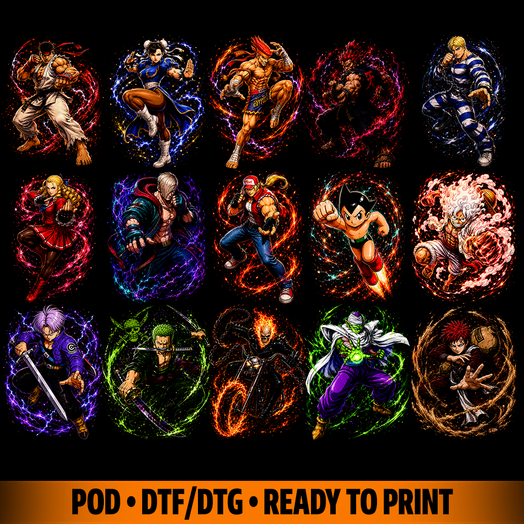 Anime fighters Premium quality halftone DTF t-shirt design